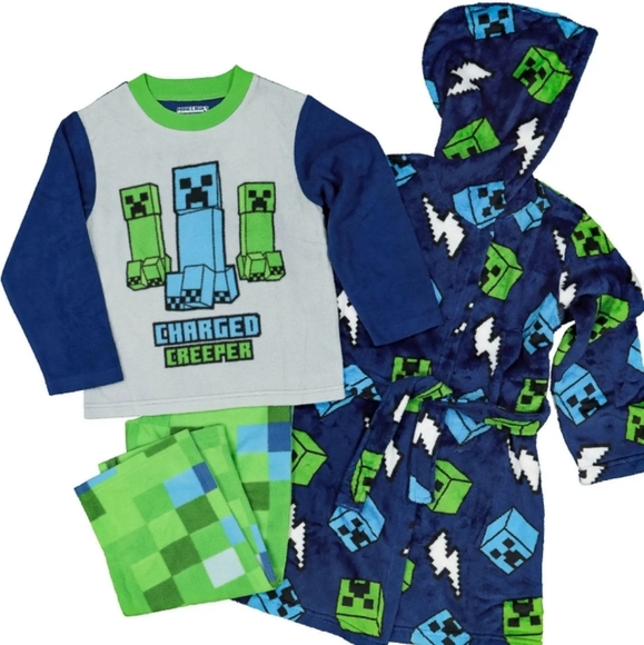 Boys Minecraft Charged Creeper Pajama & Robe Set - Picture 1 of 7